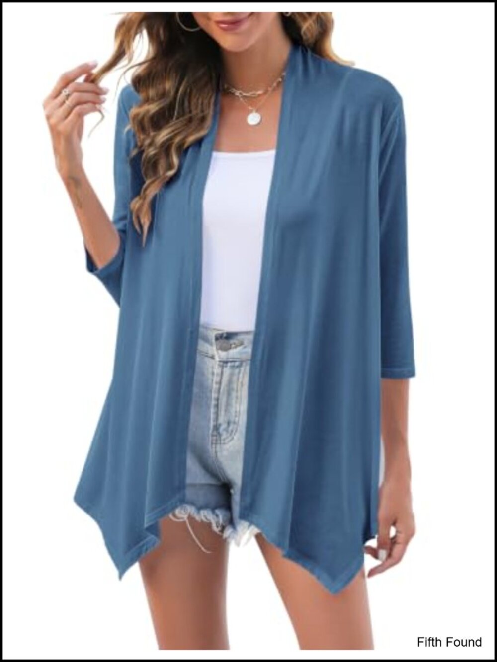 Women's 3/4 Sleeve Open Front Draped Lightweight Cardigan